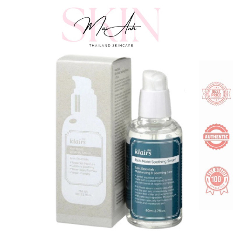 [Chính Hãng] Tinh Chất Klairs Rich Moist Soothing Serum 80ml dưỡng ẩm sâu serum Klairs 80ml