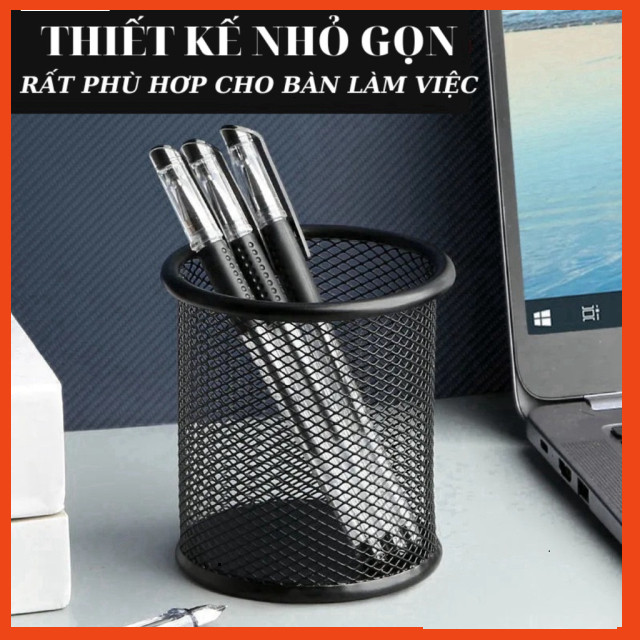 Hũ Giỏ Ống đựng cắm bút lưới sắt để bàn văn phòng phẩm ống lọ cắm bút hình tròn - MIYABI STORE