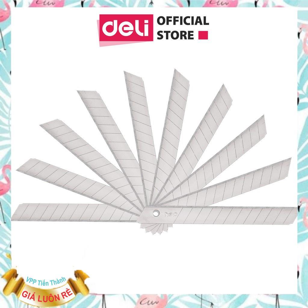 Lưỡi dao rọc giấy Deli, cỡ nhỏ, loại 13 lưỡi, Bạc 10 chiếc/hộp - 1 hộp E2012