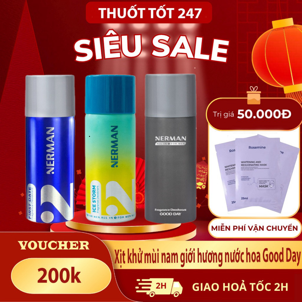Xịt khử mùi nam giới hương nước hoa Good Day, First Date, Ice Storm Nerman 65g THUOCTOT247