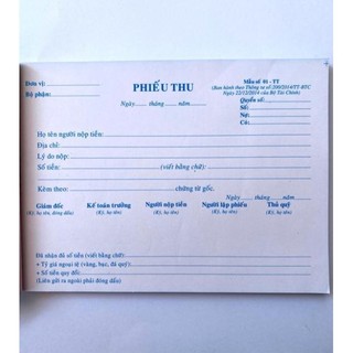 Phiếu thu 2 liên khổ 13x19cm ( 100 tờ )