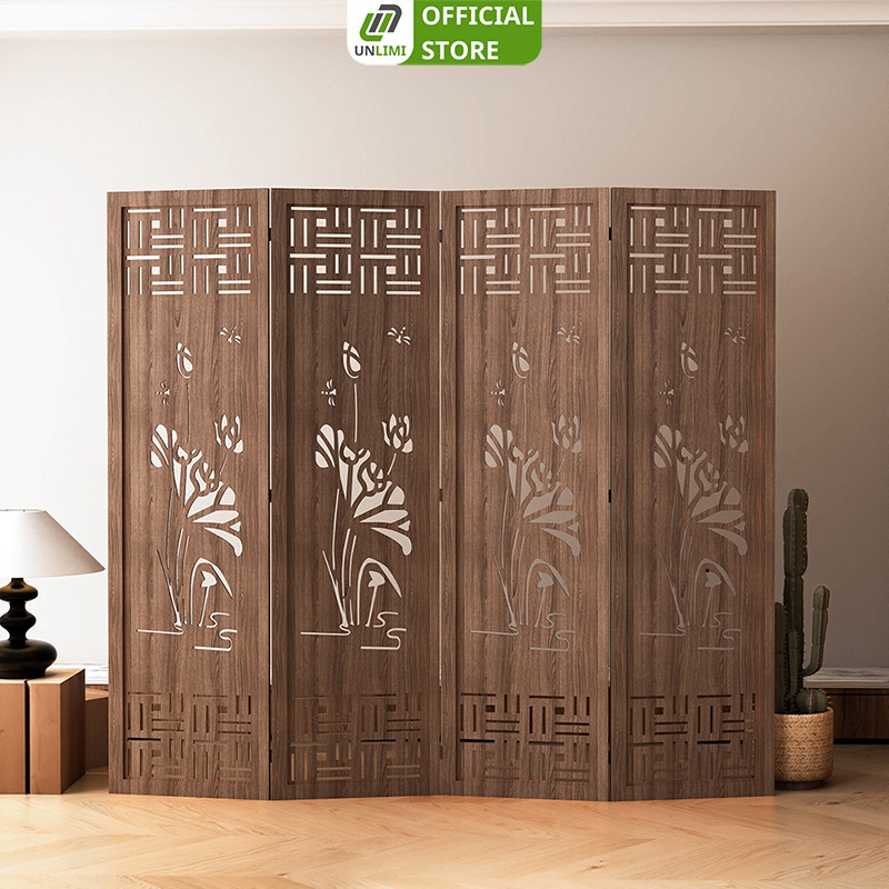 Vách ngăn phòng họa tiết hoa sen chất liệu gỗ MDF dùng ngăn phòng khách, spa, phòng thờ - GP396