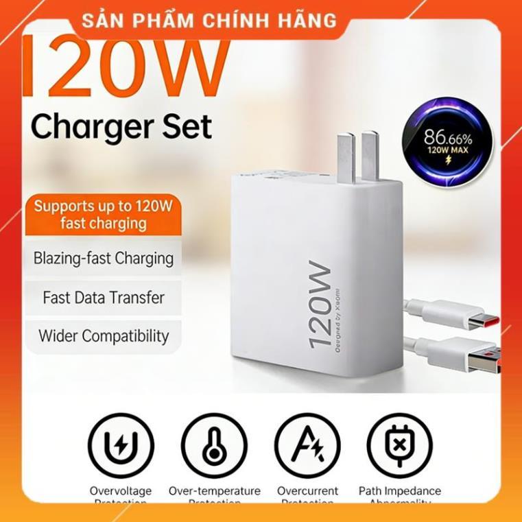 Bộ sạc nhanh 120W, Củ sạc + Cáp sạc nhanh USB to Type C cho Xiaomi Samsung Oppo Vivo [BỘ SẠC 120W]