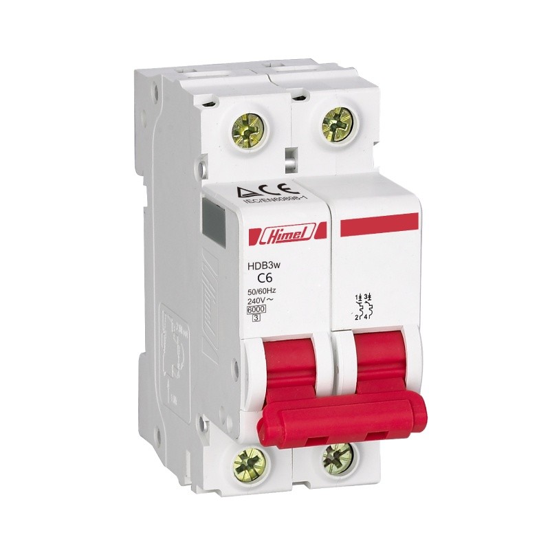 Atomat dạng tép, 2 cực, dòng định mức 6A, dòng cắt ngắn mạch 6ka, MCB 2P 6A 6kA