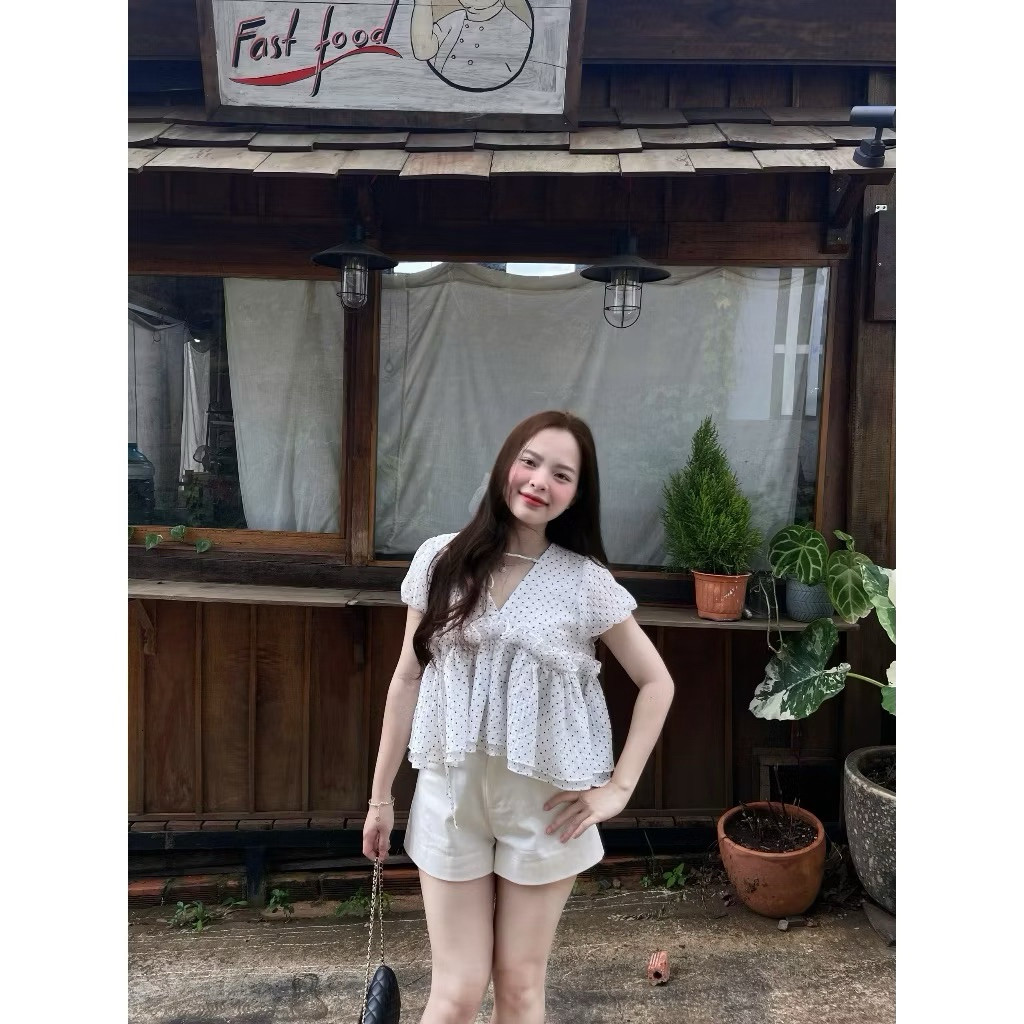 Áo Babydoll Cổ V Chấm Bi 12 THÁNG SÁU CLOTHING MA7090 | BigBuy360 - bigbuy360.vn