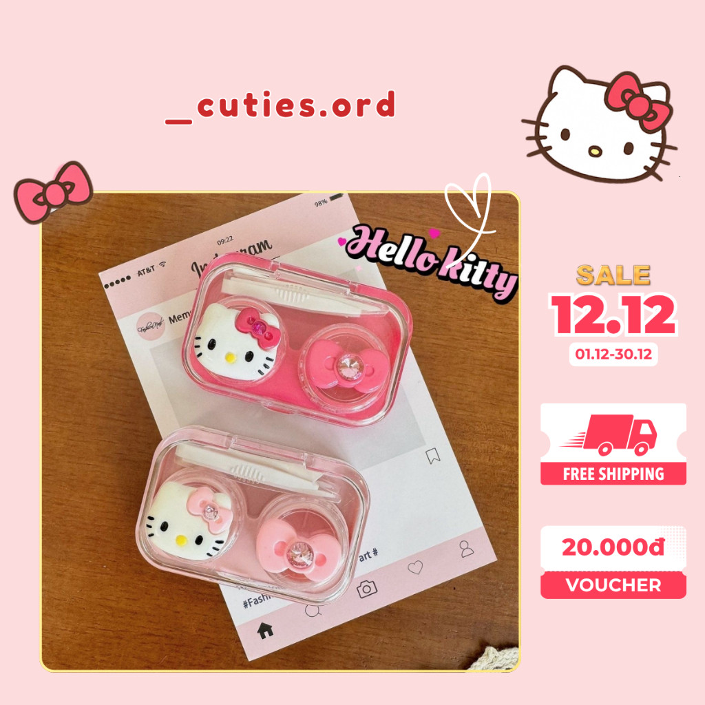 🎀 [ORDER + Ảnh Thật] Hộp Đựng Lens Hello Kitty Kèm Nhíp – Dễ Thương, Tiện Lợi, Vệ Sinh Tuyệt Đối