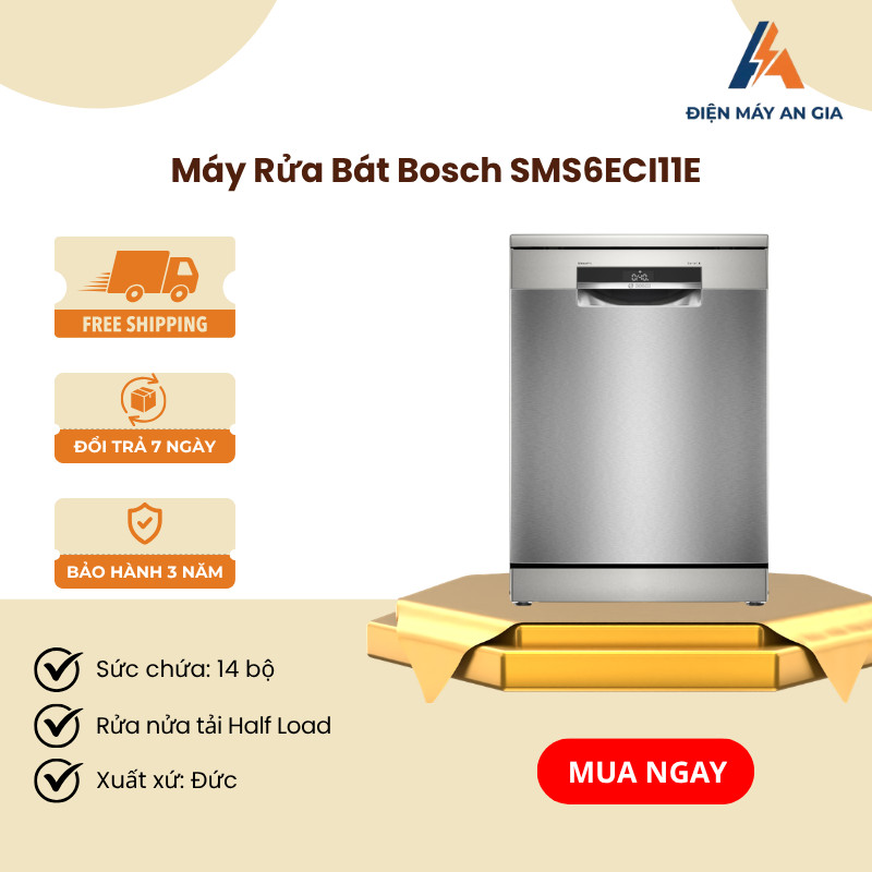 Máy Rửa Chén Bosch SMS6ECI11E Serie 6 – Công Nghệ ActiveWater Tối Ưu Lượng Nước Sử Dụng – PEB