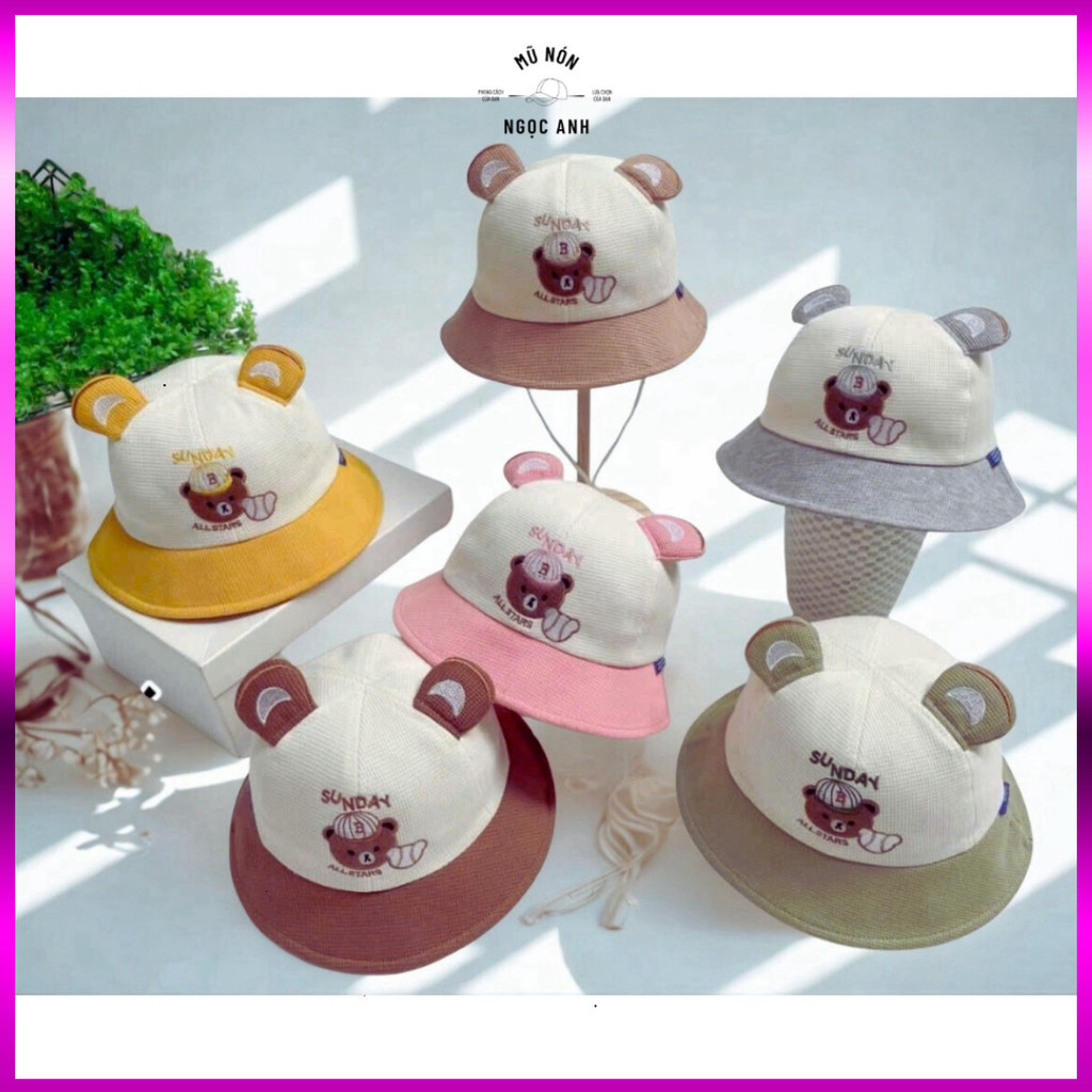 Bé 2-5Tuổi_Mũ Bucket Tai Bèo Vành Trai Gái Trẻ Em , BO Hình GẤU SUNDAY  MS67