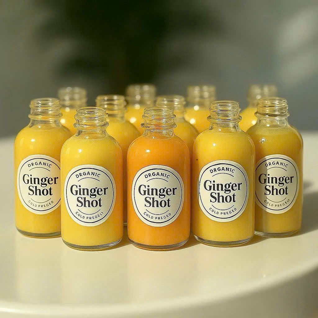 [COMBO] 50/100C Chai lọ thủy tinh làm Ginger Shot loại 30ml trắng trong nắp đen dẹt đựng nước ép gừn
