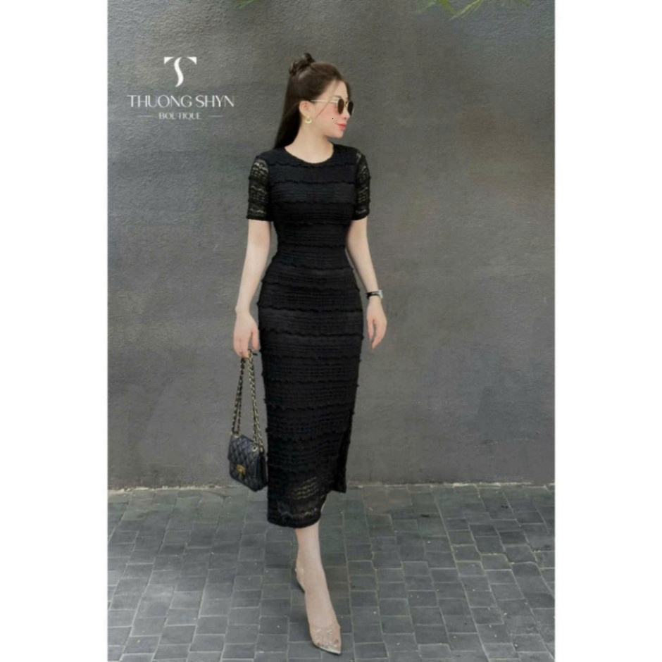 [Luna chọn] Đầm ren dáng body cổ tròn tay ngắn dáng ôm dài maxi mặc tôn dáng xinh tuyệt Shop Bơ Stor
