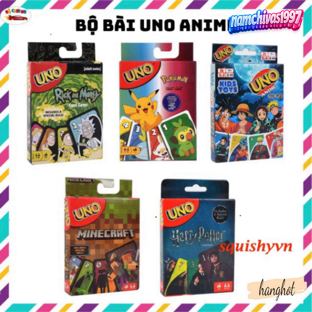 Bộ Bài Uno Anime Đa Nhan Vật: Pokémon, Dragon Ball, Minecraft, Naruto