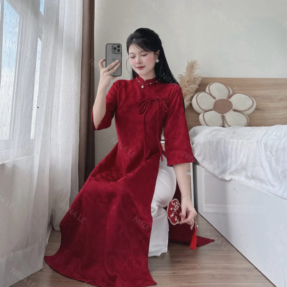 [Luna chọn] Áo dài Gấm Châu Sa, áo dài cách tân gấm dáng suôg hottren tết năm 2026 Shop Bơ Store Lun