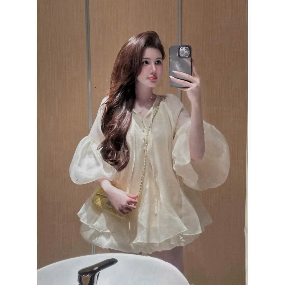 [Luna chọn] " SET BỘ BABYDOLL " NÚT NGỌC TAY PHỒNG PHỐI QUẦN BÍ XINH 2 LỚP TIỂU THƯ Shop Bơ Store Lu