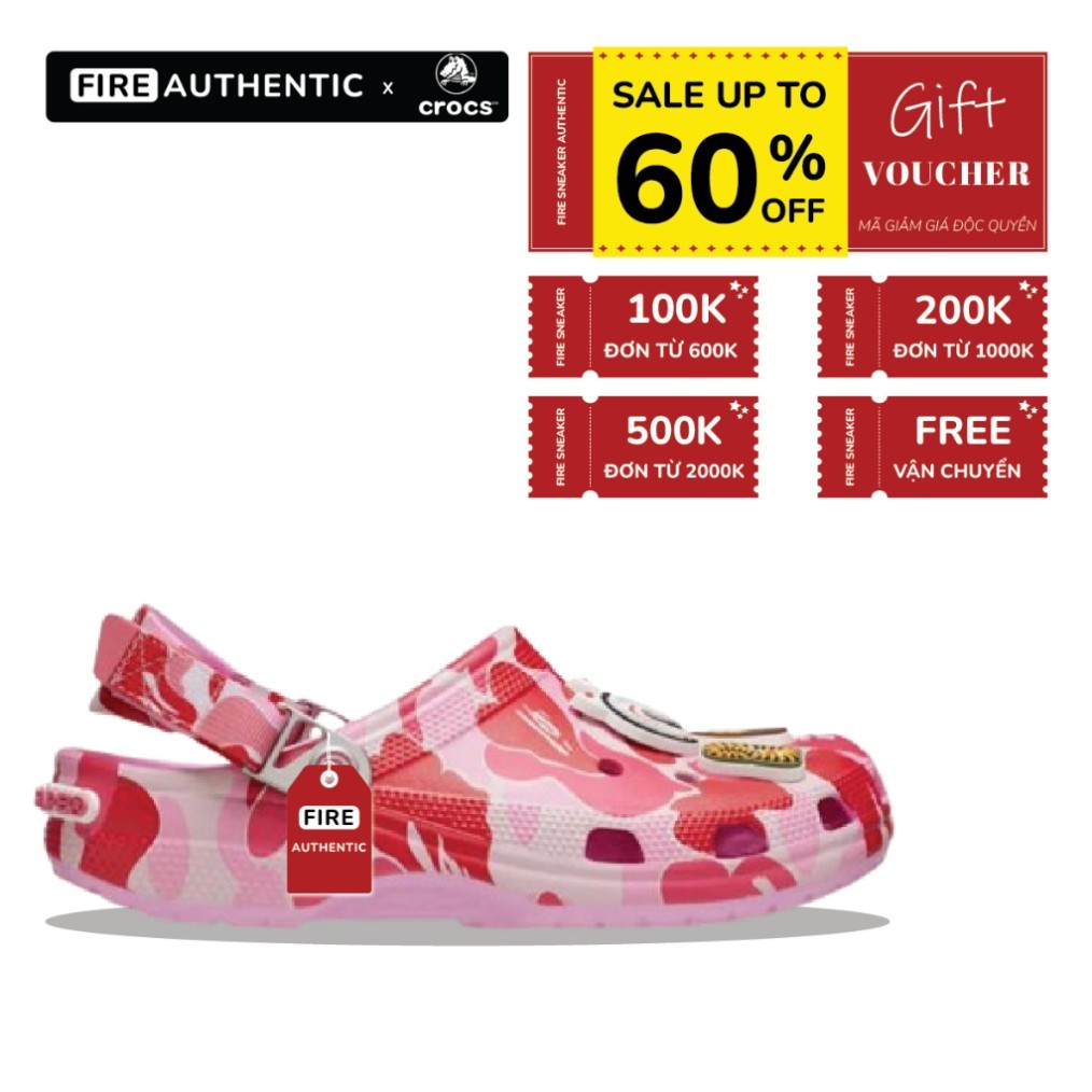 [ CHÍNH HÃNG ] Giày Clog 𝙲𝚁.𝙾𝙲𝚂 Unisex X BAPE Pink Camo