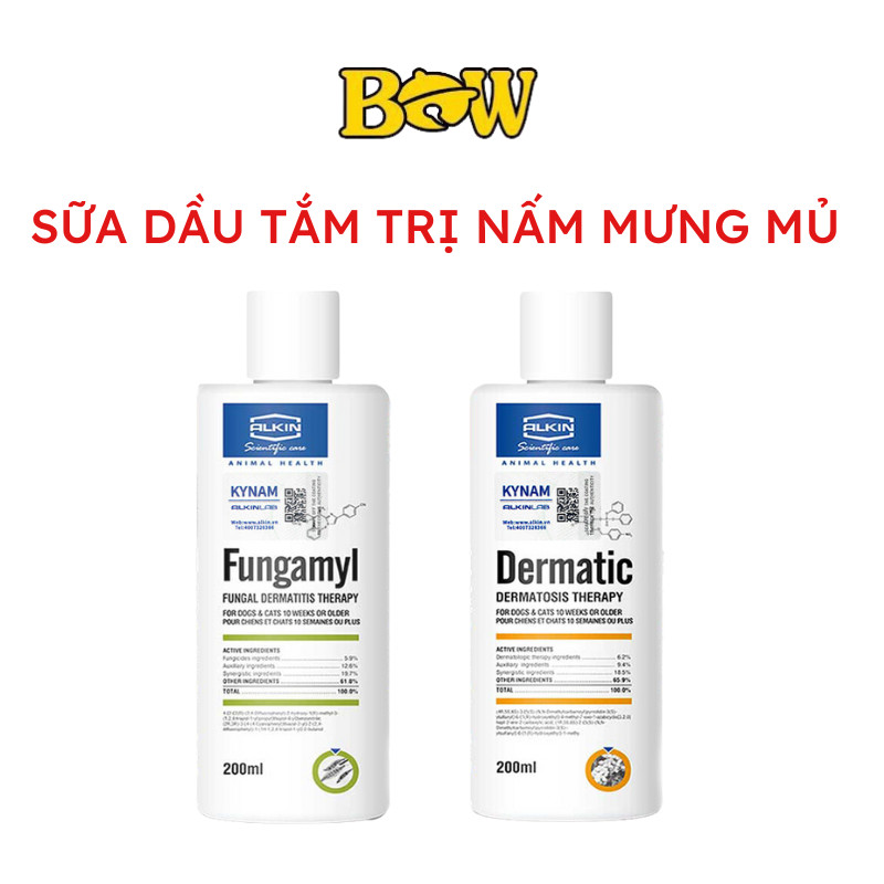 Chính Hãng Sữa Dầu Tắm Alkin Fungamyl & Alkin Dermatic 200ml Ngừa Nấm Da, Vảy Gàu Cho Chó Mèo
