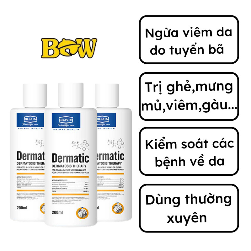 Chính Hãng Sữa Dầu Tắm Alkin Fungamyl & Alkin Dermatic 200ml Ngừa Nấm Da, Vảy Gàu Cho Chó Mèo