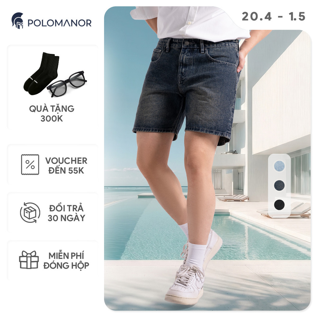Quần short nam, Chất liệu Jean Cao Cấp, Form Regular thoải mái, linh hoạt - POLOMANOR | BigBuy360 - bigbuy360.vn