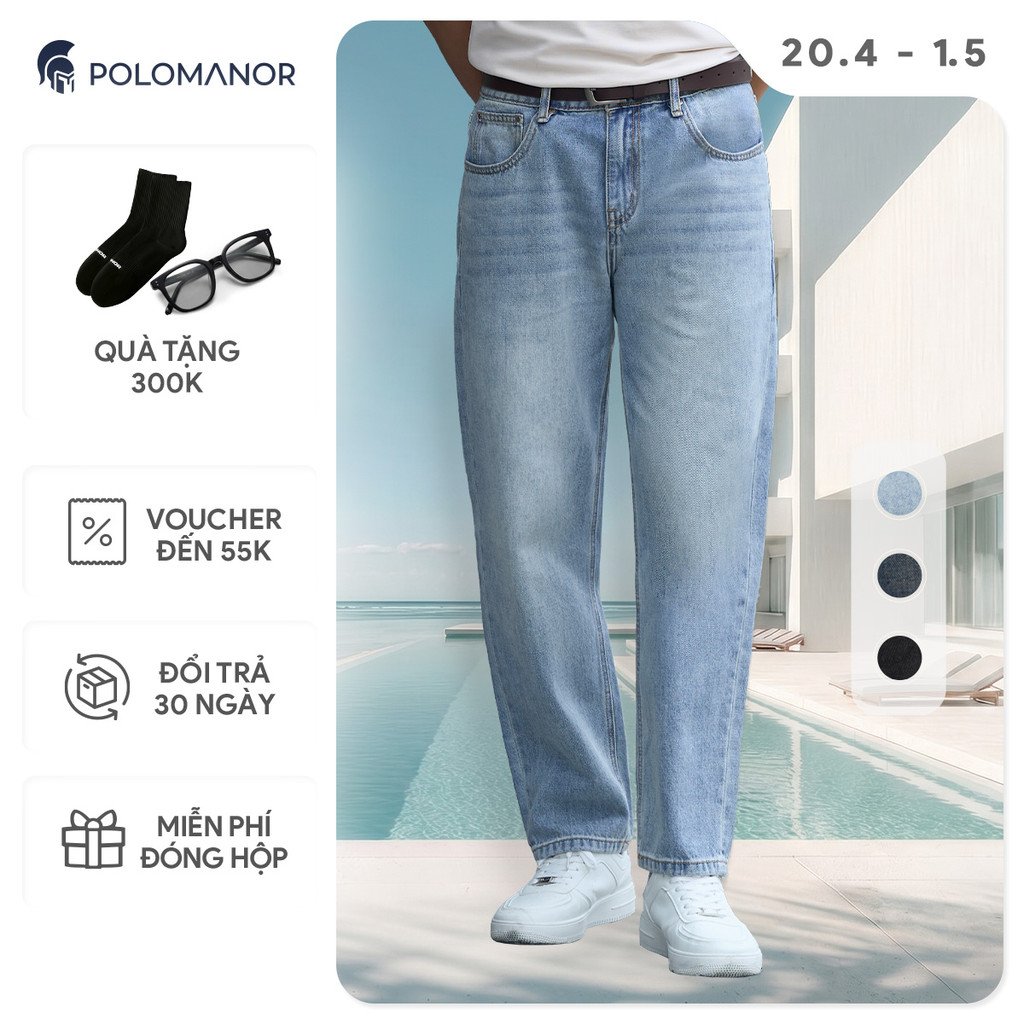 [BEST SELLER] Quần jean nam ống rộng POLOMANOR, BST THE REAL JEANS, form Straight thoải mái, dễ mặc dễ phối | BigBuy360 - bigbuy360.vn