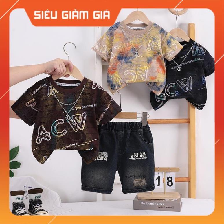 TB21 set bộ bé trai nhỏ size80-120 6-22kg áo thun ngắn tay quần short jean phong cách hiphop thời tr