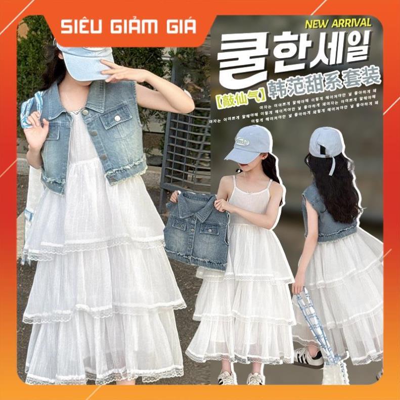 GK38 áo khoác jean bé gái size đại đầm váy công chúa bé gái size đại size130-170 22-45kg váy voan 3 