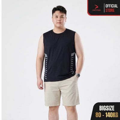 Áo Ba Lỗ Nam Big Size Akyoo 80 - 140kg Thể Thao Khỏe Khắn,Rộng Rãi Thoáng Mát,Vận Động Thoải Mái - BL TT DEN IN