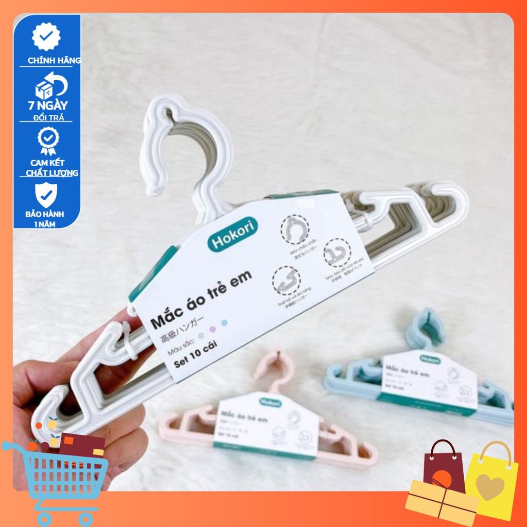 (sẵn hàng) Set 10 Móc quần áo trẻ em Hokori nhựa cao cấp Việt Nhật 2830 cao cấp (bán chạy) 2830