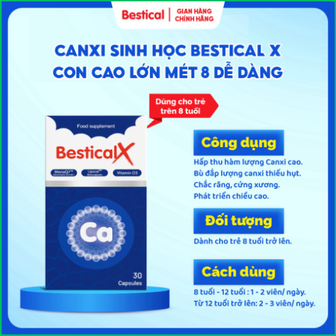 Chính Hãng - Canxi Bestical X Canxi sinh học dạng viên trẻ đang trong giai đoạn phát triển chiều cao