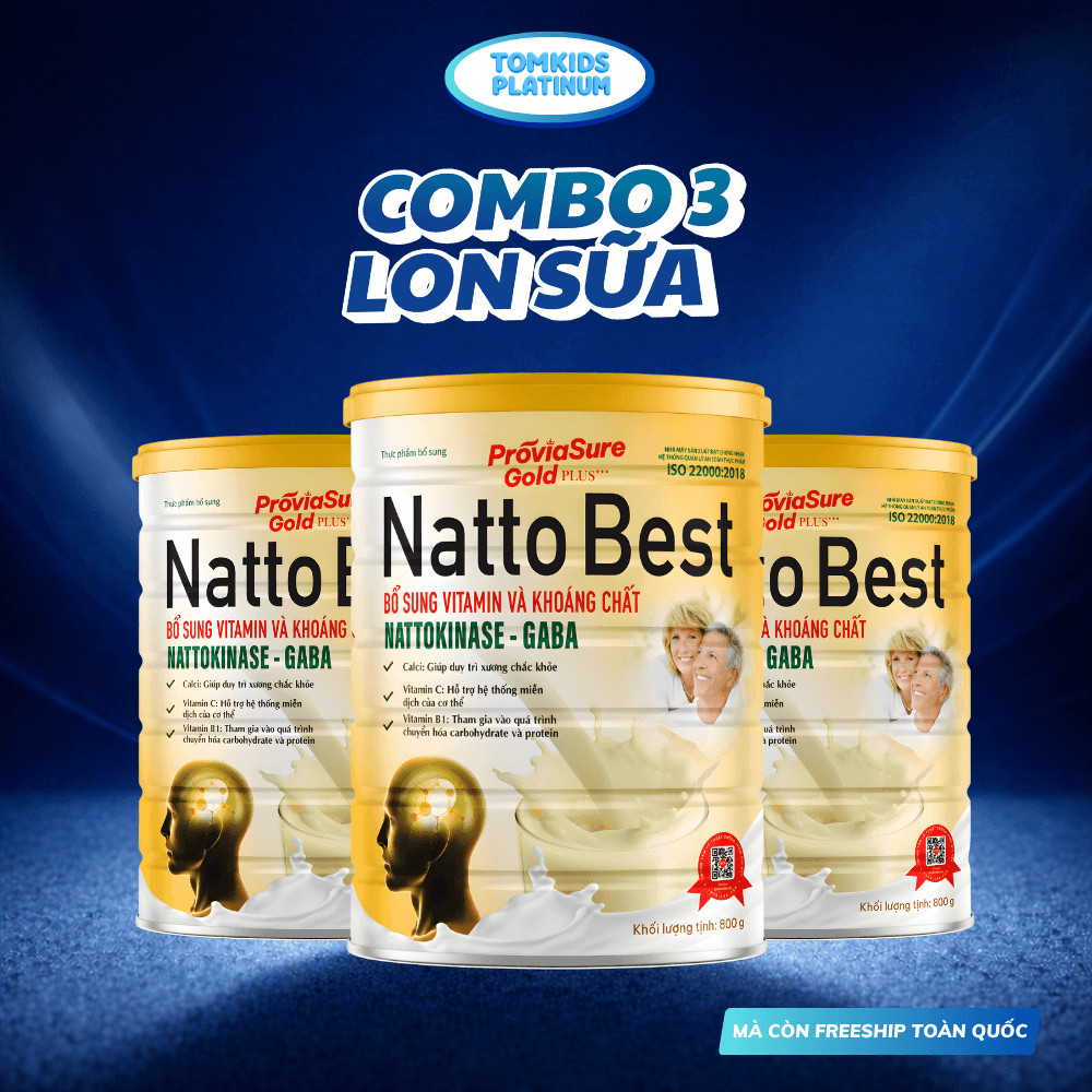 [Combo 3 Lon] Sữa Bột Natto Best Bổ Não, Giúp Ăn Ngon Ngủ Ngon Giảm Tê Bì Tay Chân Đau Nhức Lon 800G