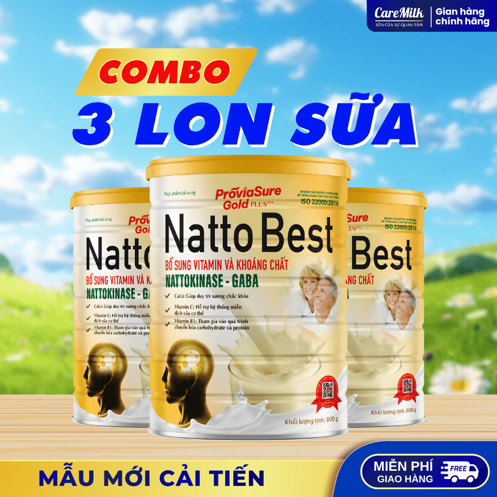 [Combo 3 Lon] Sữa Bột Natto Best Bổ Não, Giúp Ăn Ngon Ngủ Ngon Giảm Tê Bì Tay Chân Đau Nhức Lon 800G