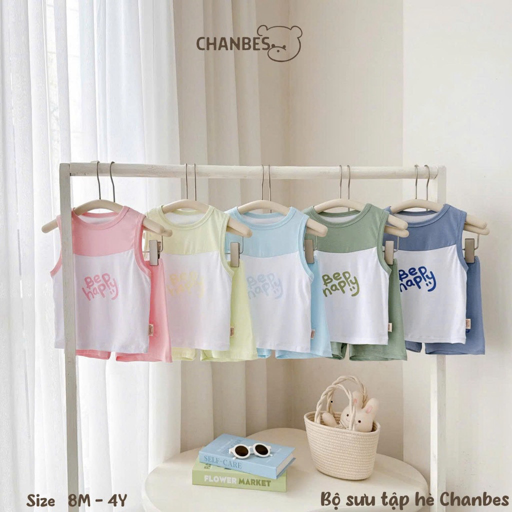 Bộ quần áo sát nách CHANBES với chất vải sợi tre cho trẻ em size từ 8M-4Y, bộ ba lỗ in họa phương tệ