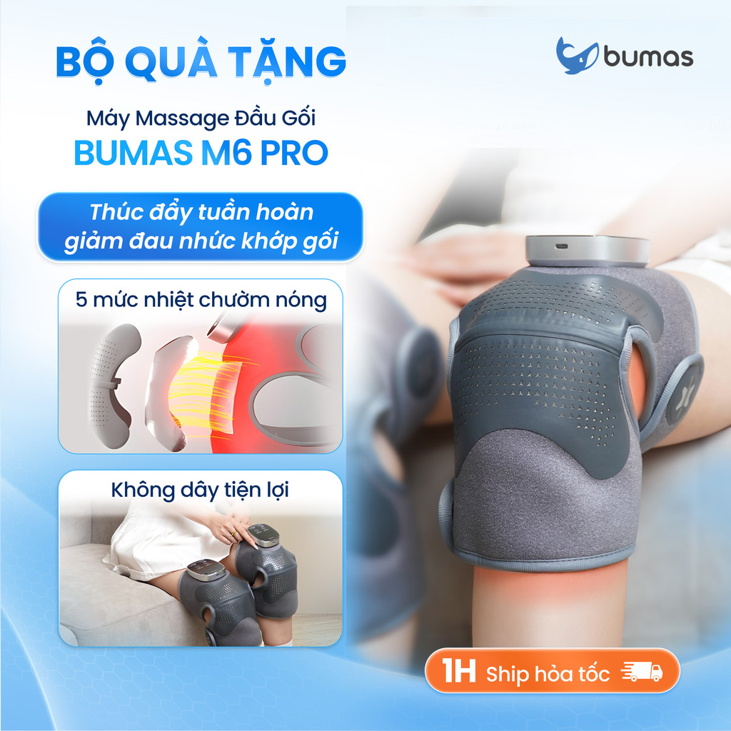[Set Quà] Máy Masssage Đầu Gối BUMAS M6 Pro - Chườm Nóng Giảm Đau Khớp Gối Do Thoái Hóa, Thoát Vị