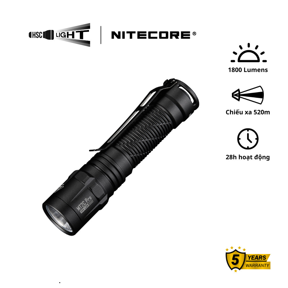 Đèn Pin Tactical Nitecore MT2C Pro | LED UHi 20, 1800 Lumens | Chiếu Xa 520m, Pin 18650 3600mAh