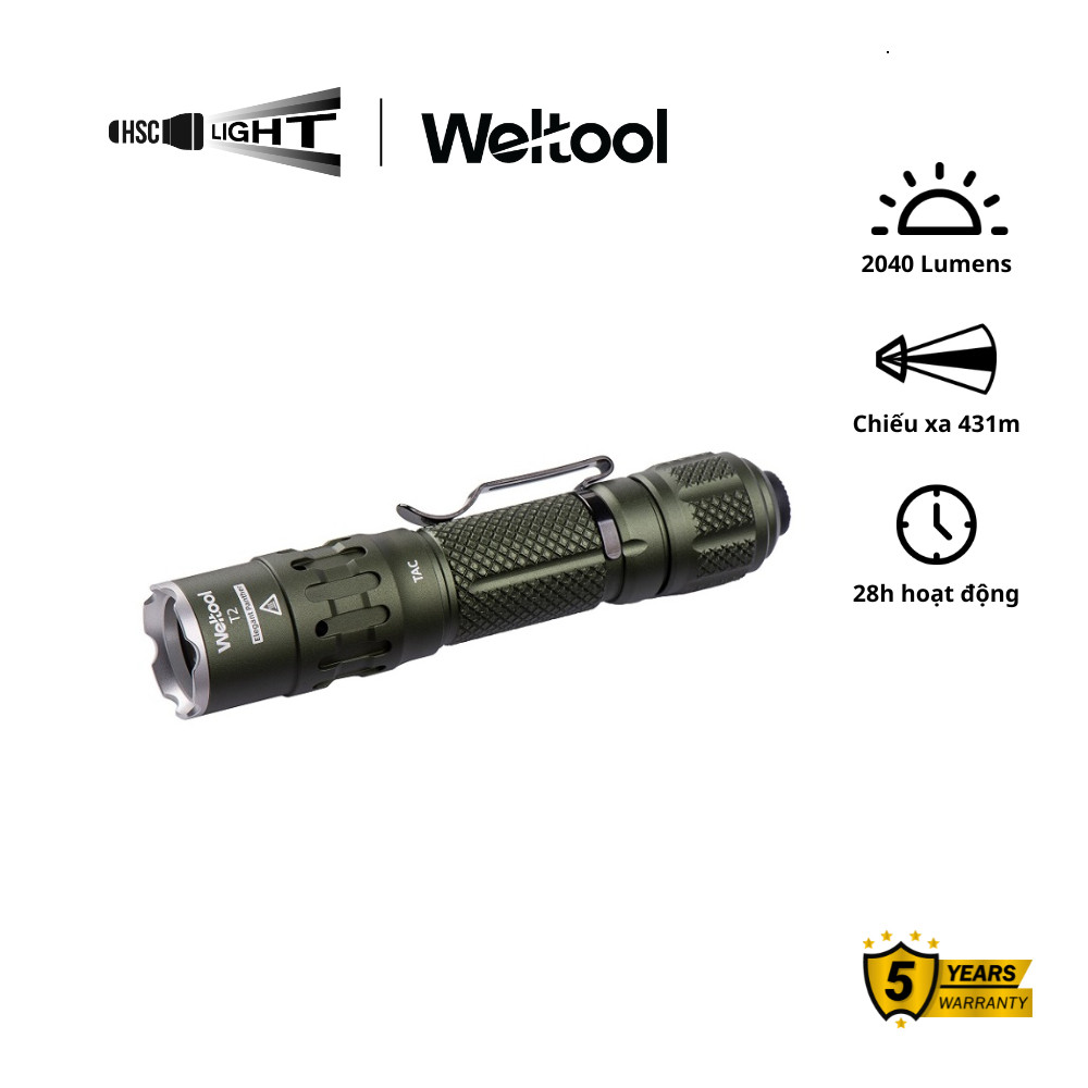 Đèn Pin Weltool T2 TAC | Tactical Flashlight 2040 Lumens | Chiếu Xa 431 m | LED X-LED, IP67
