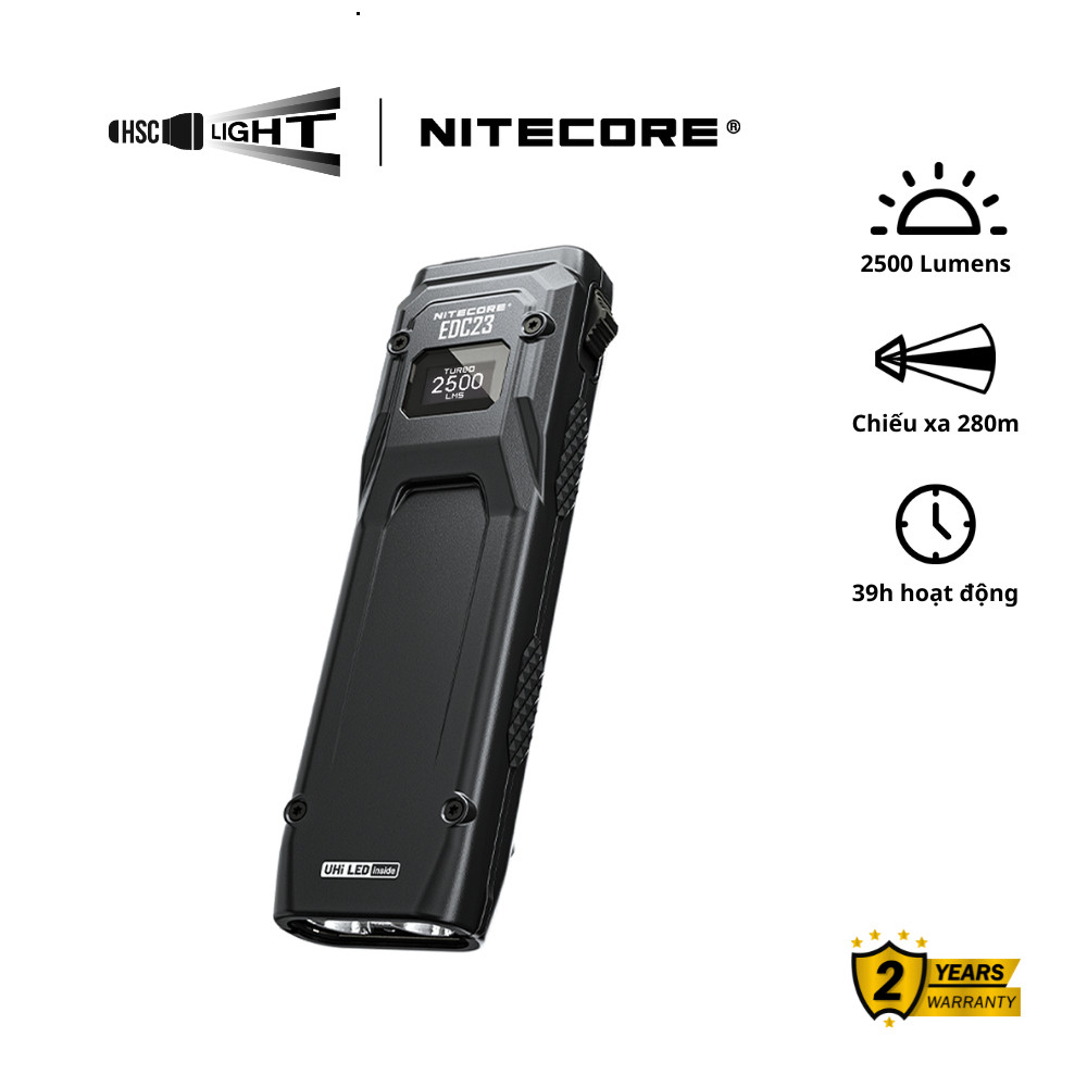 Đèn Pin EDC Nitecore EDC23 | 2500 Lumens, Chiếu Xa 280m | LED UHi 25, Màn Hình OLED | Sạc USB-C