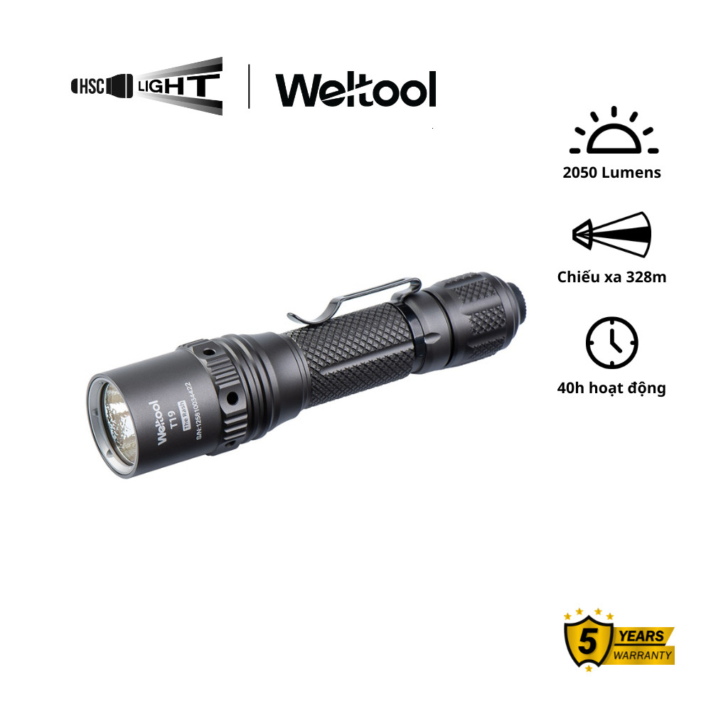 Đèn Pin Chiến Thuật Weltool T19 The Rash | 2050 Lumens | LED Ra90 High CRI | Tactical Flashlight