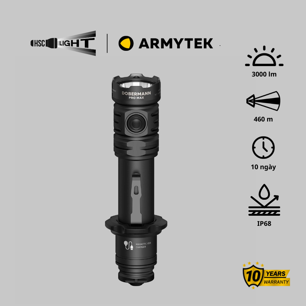 Đèn Tactical Armytek Dobermann PRO MAX | Chiếu Xa 460m, 3000 Lumens | Pin 21700, USB Magnet