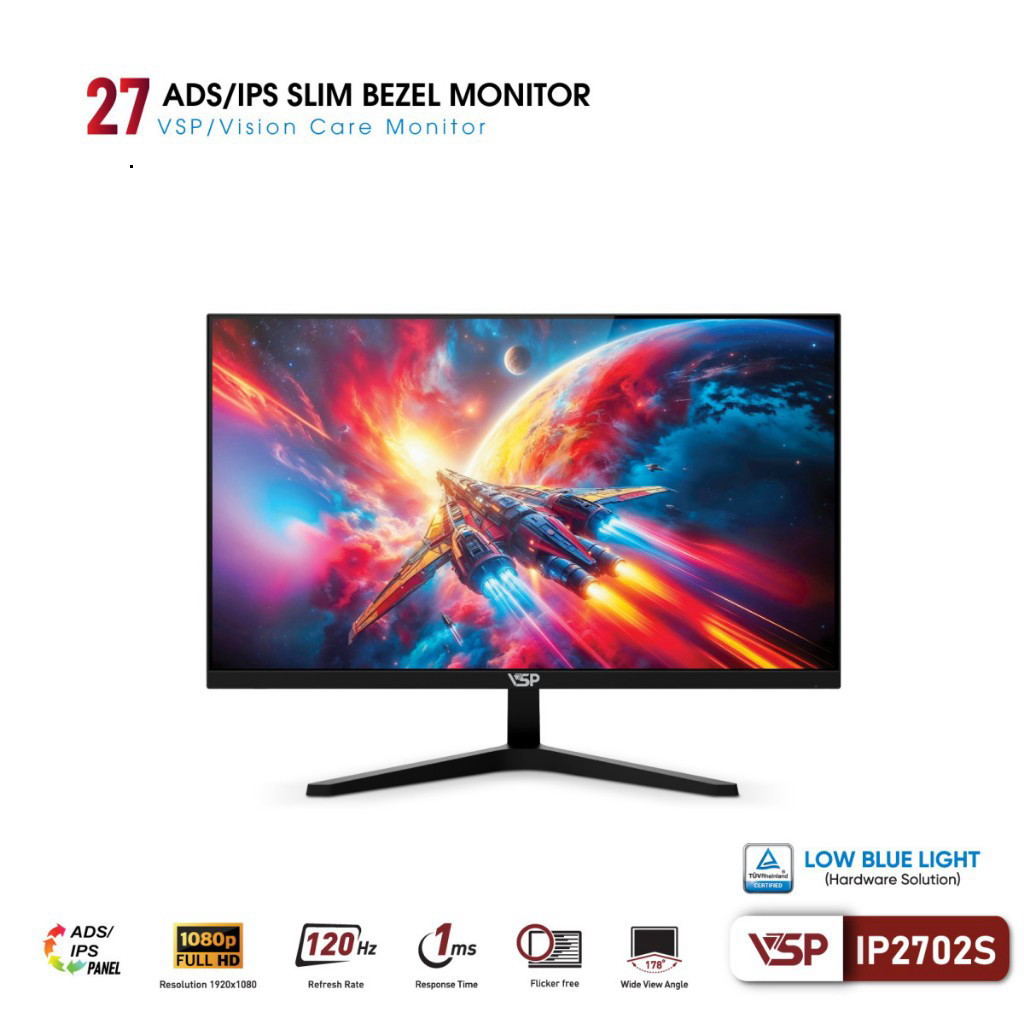 Màn hình LCD 27" VSP IP2702S (27 inch/ ADS/IPS/ 120Hz / 1ms/ HDMI+VGA) - Hàng chính hãng VSP phân ph