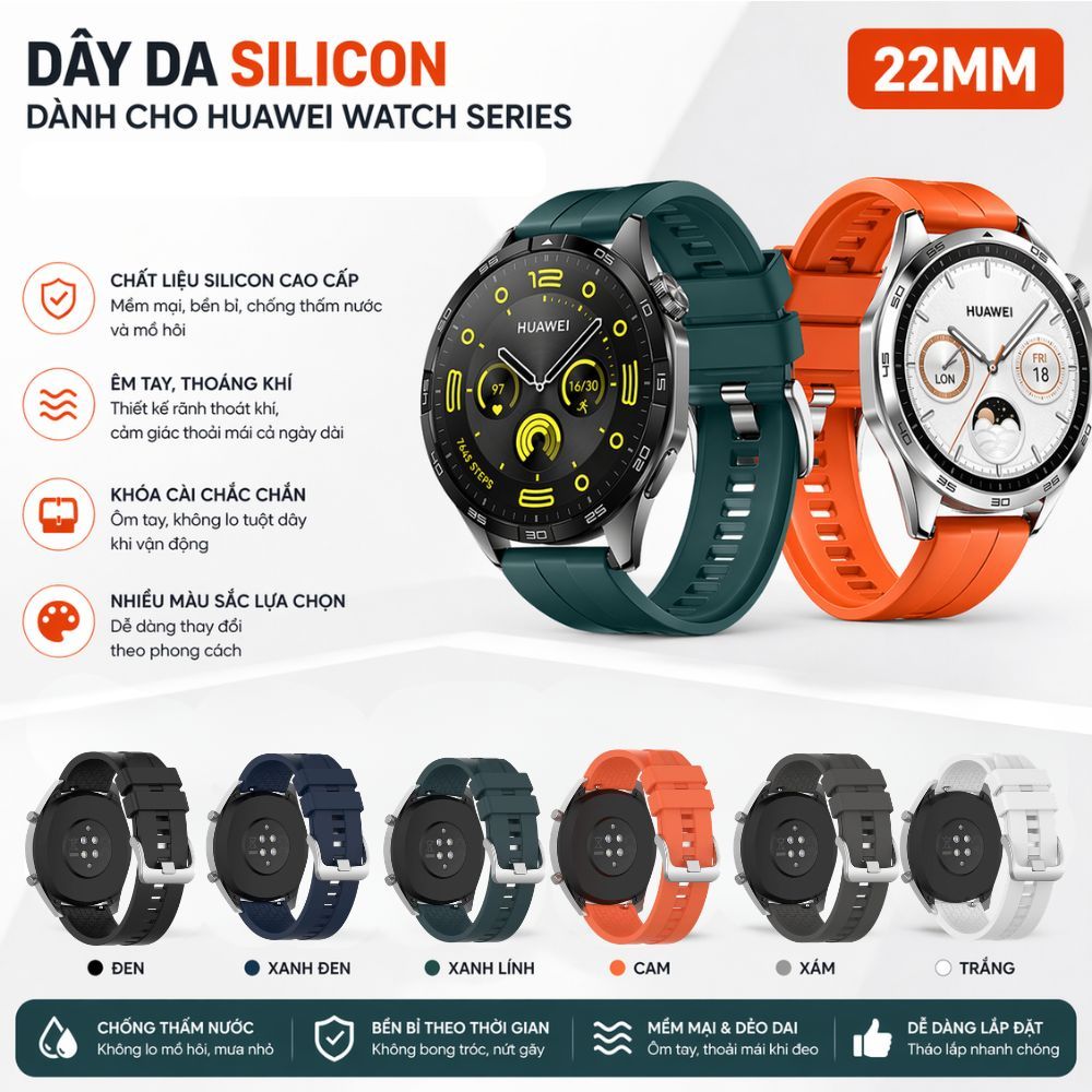 Dây đeo silicon dành cho đồng hồ Huawei Watch GT 6/GT5/GT4/Watch 5/Runer/Pro - 22mm