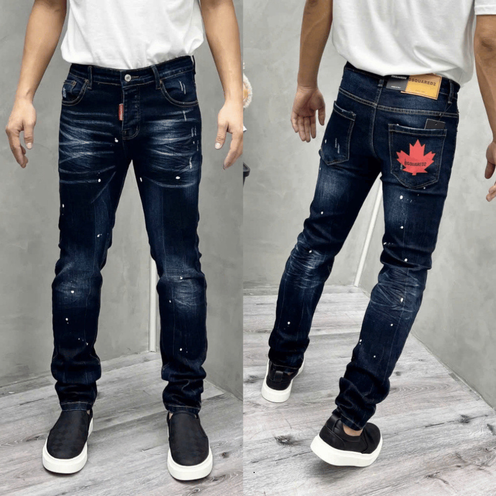 Quần jean bò nam Ds2 slimfit wash xanh mài trơn in logo hai mặt 4 cúc QD18250 Hot Trend 2026