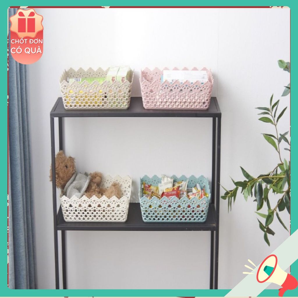 [Freeship]Rổ nhựa chữ nhật ren hoa 3 size nhựa Việt Nhật,rổ đựng đồ dùng cá nhân, rổ đựng đồ trang t