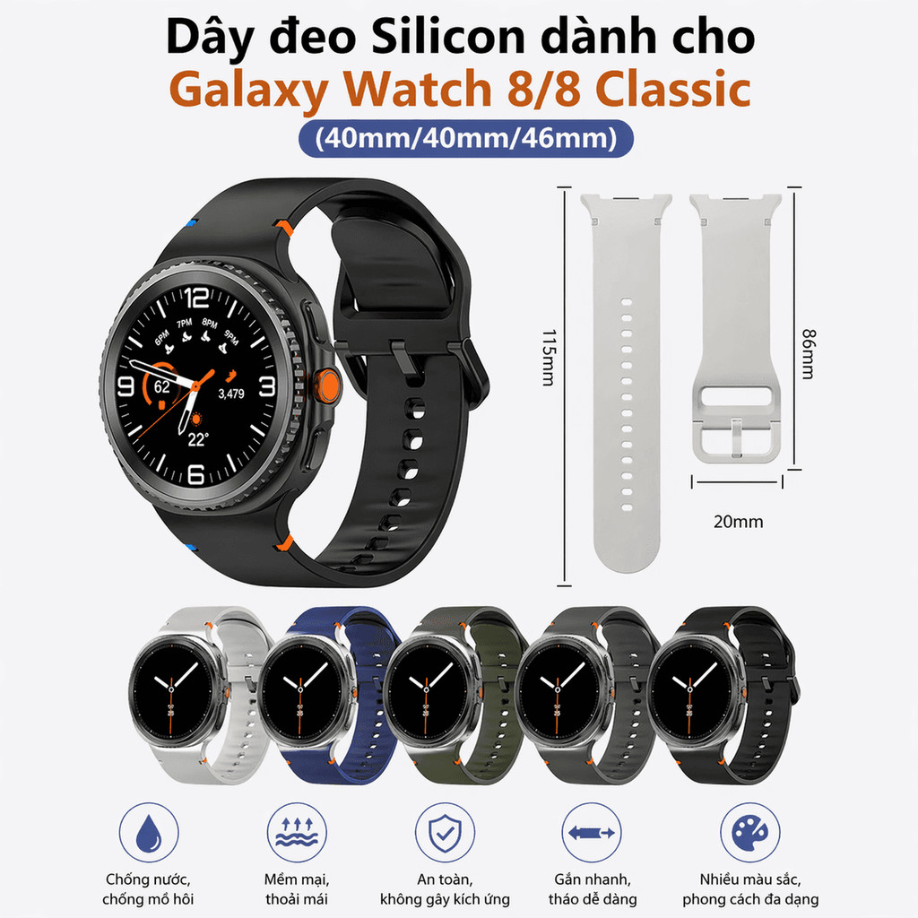 Dây đeo silicon dành cho Samsung Galaxy Watch 8,Watch 8 Classic