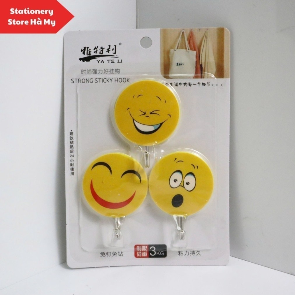 [Mẫu Combo 3 Móc Treo] Móc Dán Tường Ngộ Nghĩnh Hình Mặt Cười Emoji
