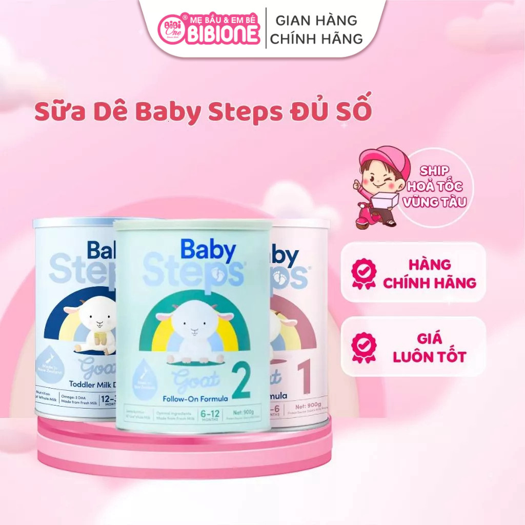 Sữa dê Baby Steps New Zealand, Sữa công thức nguyên kem cho bé phát triển toàn diện, tăng cường miễn dịch 900g - BIBIONE