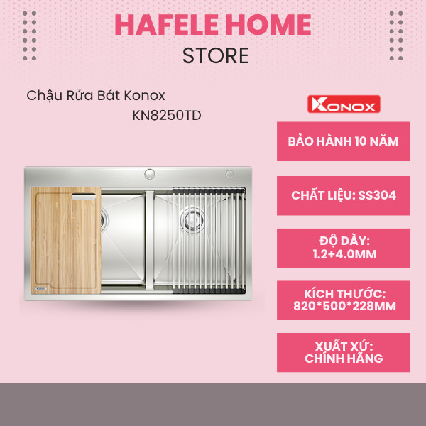 Chậu Rửa Bát Konox KN8250TD - Inox 304 Chống Oxi Hóa - Thiết Kế 2 Hố Chậu Lệch