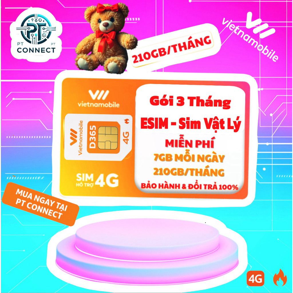 Vietnamobile Sim 3 Tháng 7GB Cùng 630GB Phí Gọi 0 ĐK Tặng eSIM