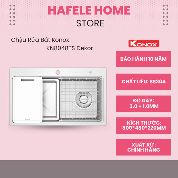 Chậu Rửa Bát Konox KN8048TS Dekor - Inox 304 - Công Nghệ Ép Khuôn Liền Khối Chắc Chắn