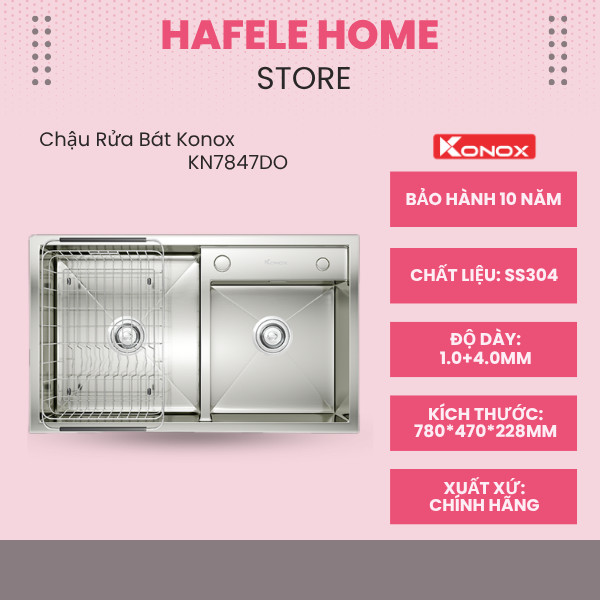 Chậu Rửa Bát Konox KN7847DO - Inox SS304 Cao Cấp - Thiết Kế 2 Hố Lệch Thông Minh