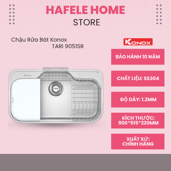 Chậu Rửa Bát Chống Xước Konox TARI 9051SR - Phong Cách Nhật - Công Nghệ Ép Khuôn Liền Khối Chắc Chắn
