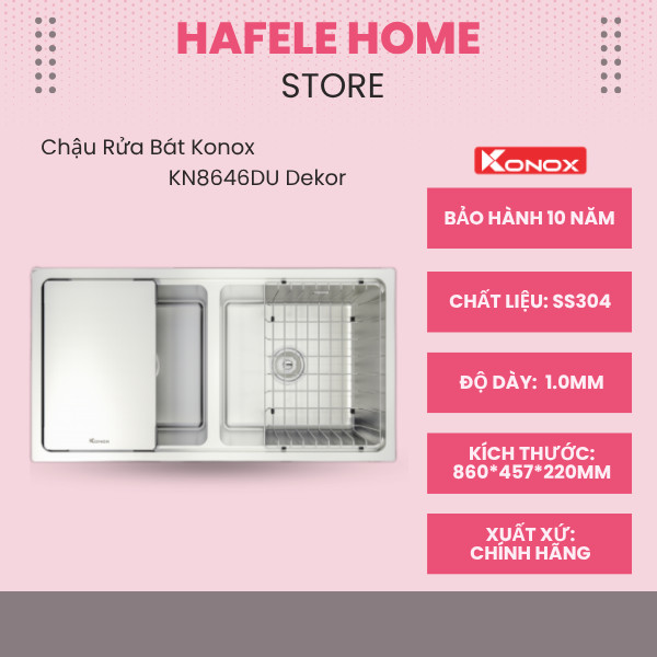Chậu Rửa Bát Konox KN8646DU Dekor - Inox SS304 - Chống Xước Cao - Chống Mài Mòn Tốt