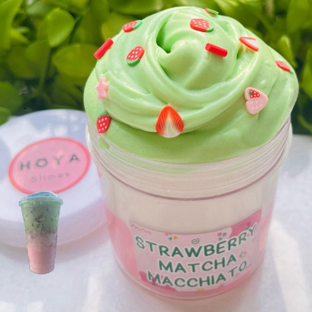 Strawberry Matcha Machiato/ Slime Bơ Trà Sữa Dâu Matcha Không Dính Tay/ Butter Slime Phối Màu/ Đồ Ch